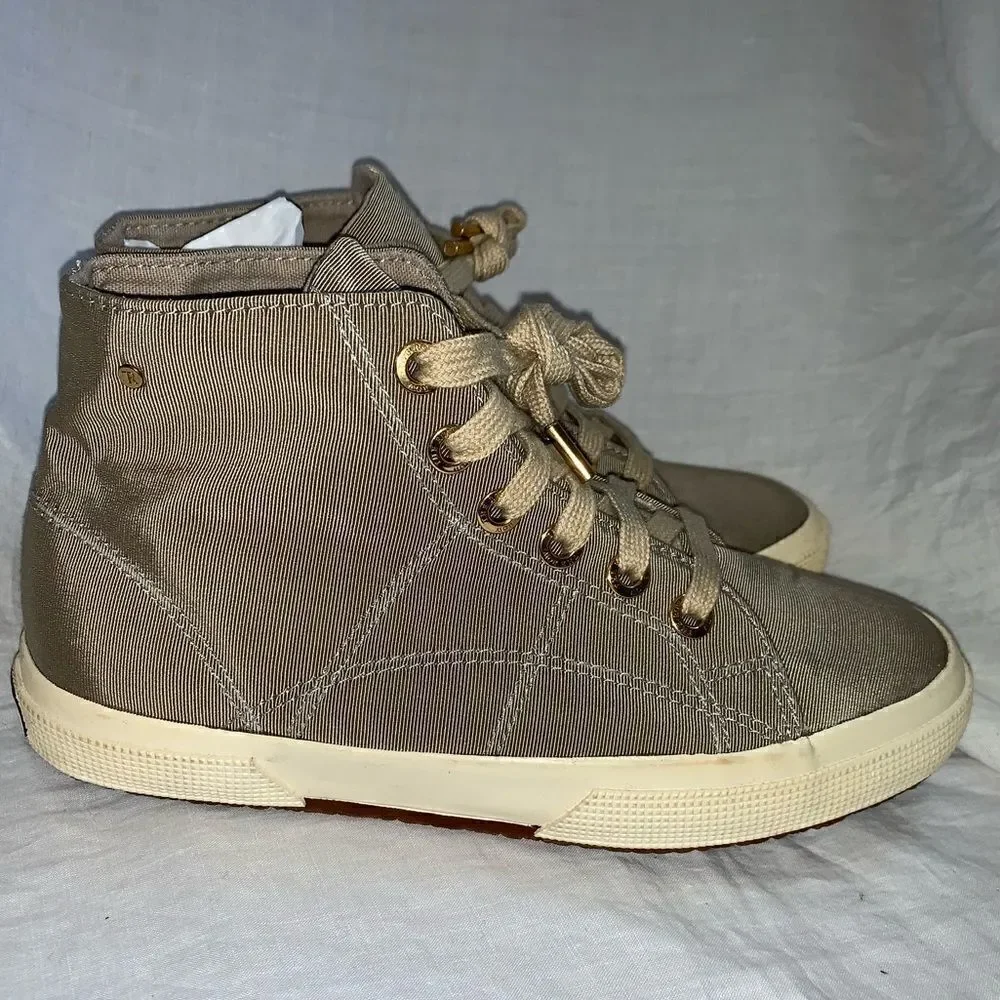 SUPERGA X THE ROW Beige Sateen Canvas Hi Top Sneakers-6